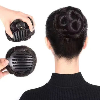 Chignon sintetico a nove fiori, parrucca a forma di bocciolo, fermagli per capelli da donna, clip a coda di cavallo, accessorio per capelli realistico, strumenti per lo styling.