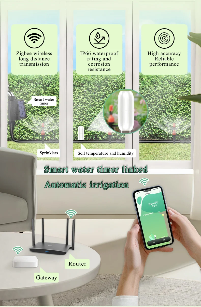 Tuya Zigbee Wireless Soil Intelligent Temperature Humidity Tester Mobilephone AP