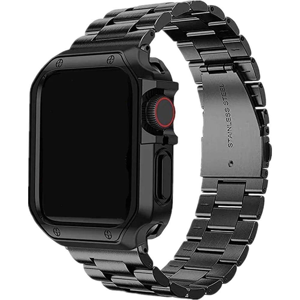 Stylish TPU Protective Case with Metal Strap for Apple Watch - Stainless Steel Bracelet Edition
