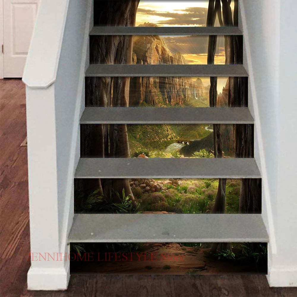 13 PCS Landschaft Treppe Polster Stairway Aufkleber Aufkleber Selbst-Adhesive Vinyl Riser Treppen Aufkleber 3D Tapete Treppen Decor – Detail 15