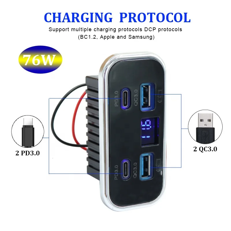 해양용 시트 듀얼 PD USB-C 12V/24V 고속 충전기 LED 볼트미터 포함 보트 및 RV용