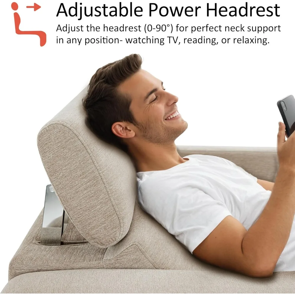 zero wall recliner sofa, power reclining sofa, wall hugger power recliner sofa with adjustable headrest, usb & type c ports, fo