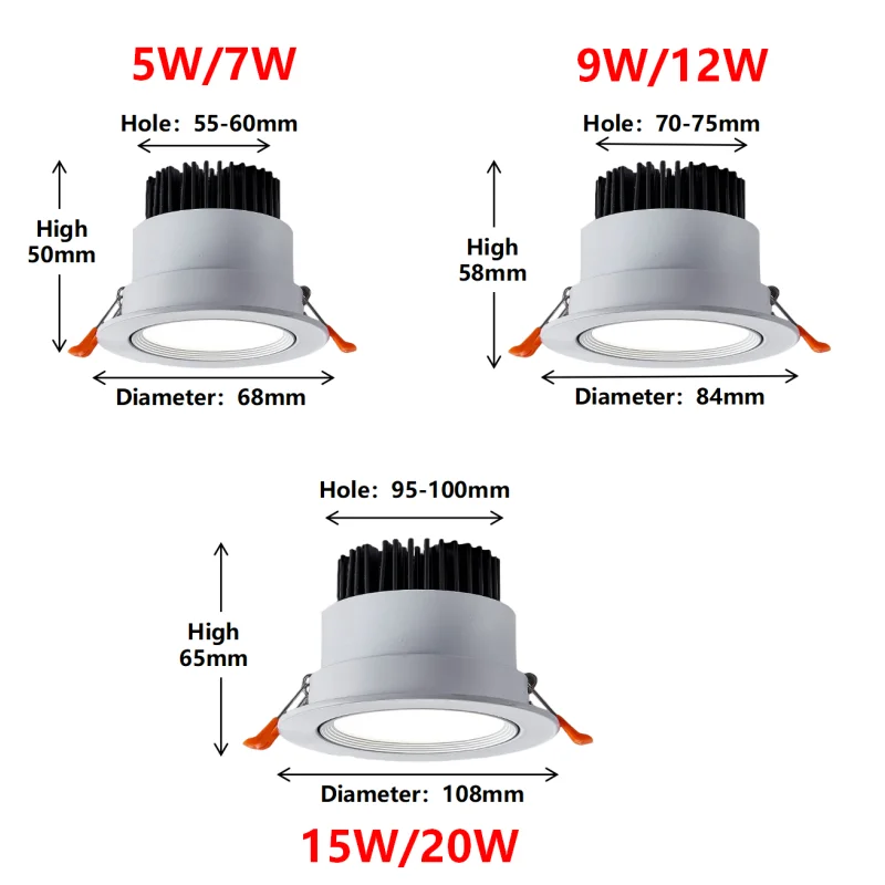 Embedded LED Downlight Angle Adjustable 5W7W9W12W15W20W COB Anti-Glare Dimmable Ceiling Light Spotlights CRI＞92 high-performance led downlight recessed ceiling spotlight ceiling lamps