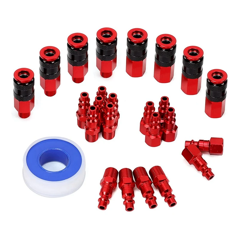 

25Pieces 1/4Inch NPT Air Coupler And Plug Kit Quick Connect Air Fittings Industrial Aluminum Quick Connect Connector Set