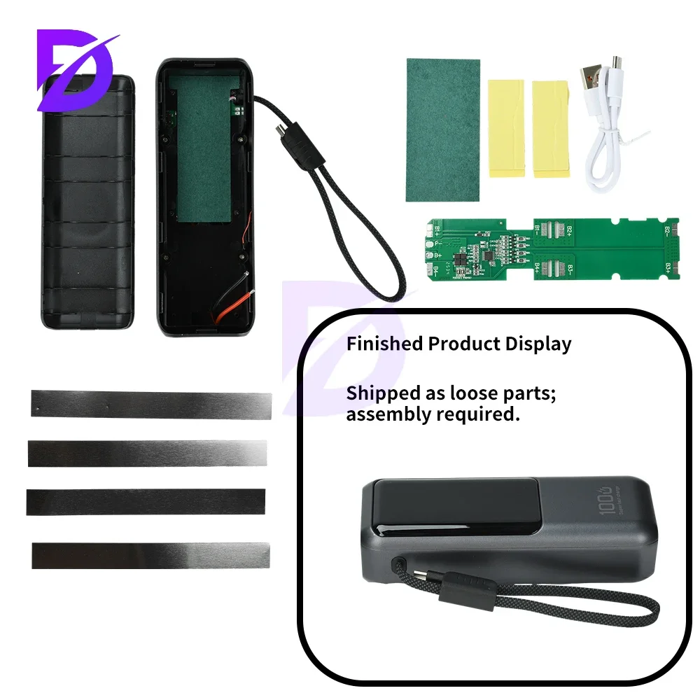 Ricarica rapida PD 100W ad alta potenza con cavo integrato Kit fai da te Power Bank Custodia per batteria 21700 a 4 celle Custodia per Power Bank grigia - Image 6