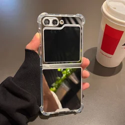 Luxury Mirror Makeup Slim Case - Solid Color Airbag Shockproof Ultra Thin Cover - Samsung Z Flip 4 (Silver)