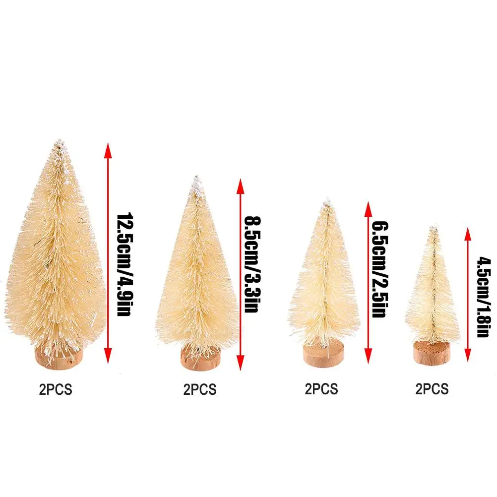 8PCS Christmas Tree Ornament  Stable Standing Sisal Silk Wood Mini Christmas Tree Home Decoration Ideal Present for Indoor