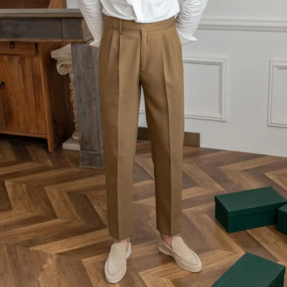 Description Picture 5 of itemBusiness Pants Formal Business Style Men's Suit Pants Wide Leg Mid-high Waist Deep Pockets Button-zipper Closure Office Wear