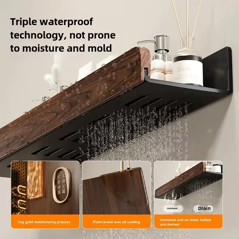 Walnut bathroom toilet shelf no punch toilet sink restroom wall storage towel racks wall mounted storage rack