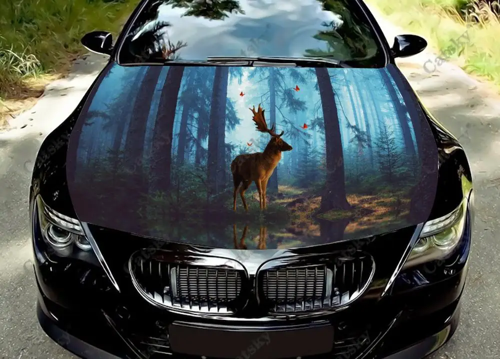 

Deer animal Car Hood Vinyl Stickers Wrap Vinyl Film Engine Cover Decals Sticker on Car Auto Accessories
