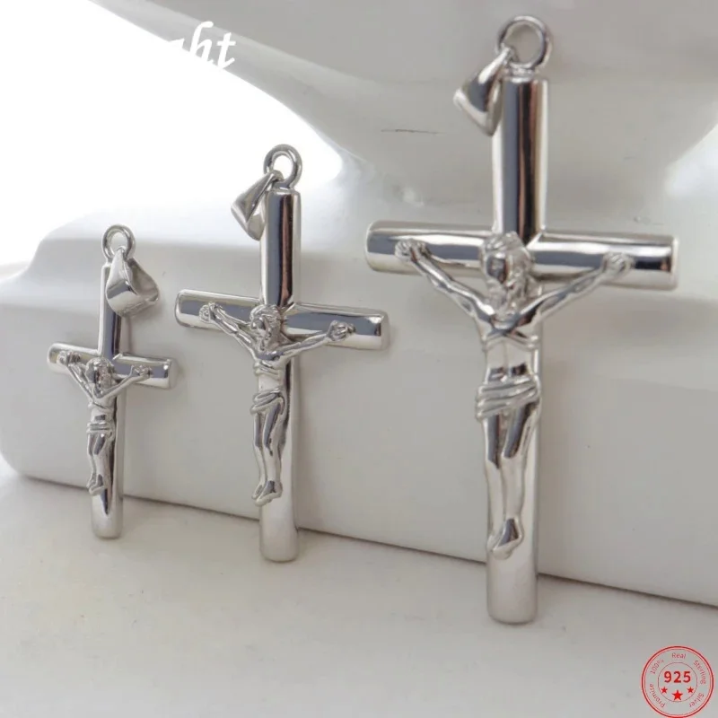 

S925 Sterling Silver Pendants For Women Men New Fashion Christ Prayer Crucifixion Of Jesus Cross Argentum Jewelry Free Shipping