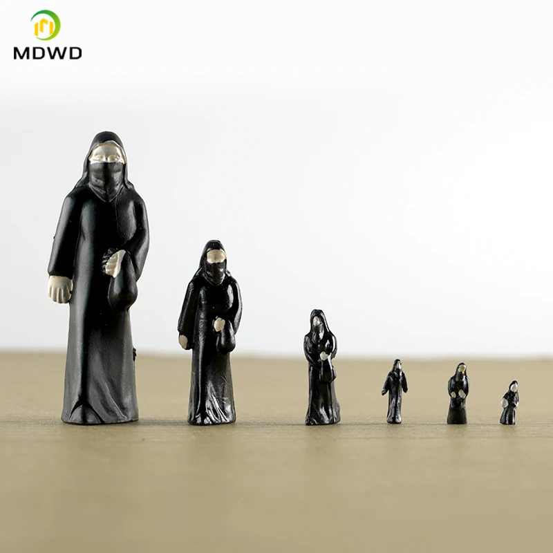 10pcs 25Scale Model Arab ABS Plastic White And Black Dresses Figures People For Diorama Architecture Street Scene Making 4