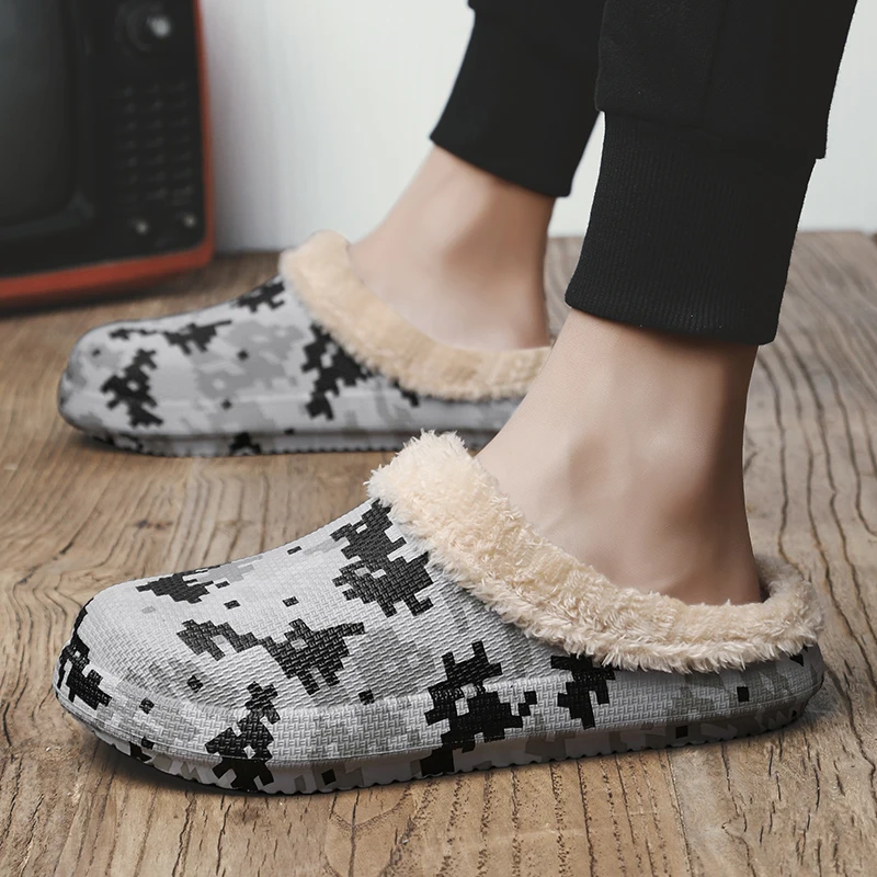 Men Slippers Winter Warm Furry Slippers Waterproof Indoor Home Cotton Shoes Fur Loafers Casual Plush Shoes