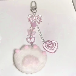 Cute Plush Cat Paw Pendant Key Chain Y2K Sweet Girls Star Pink Heart Bowknot Mobile Phone Pendant Acrylic Chain Keychain