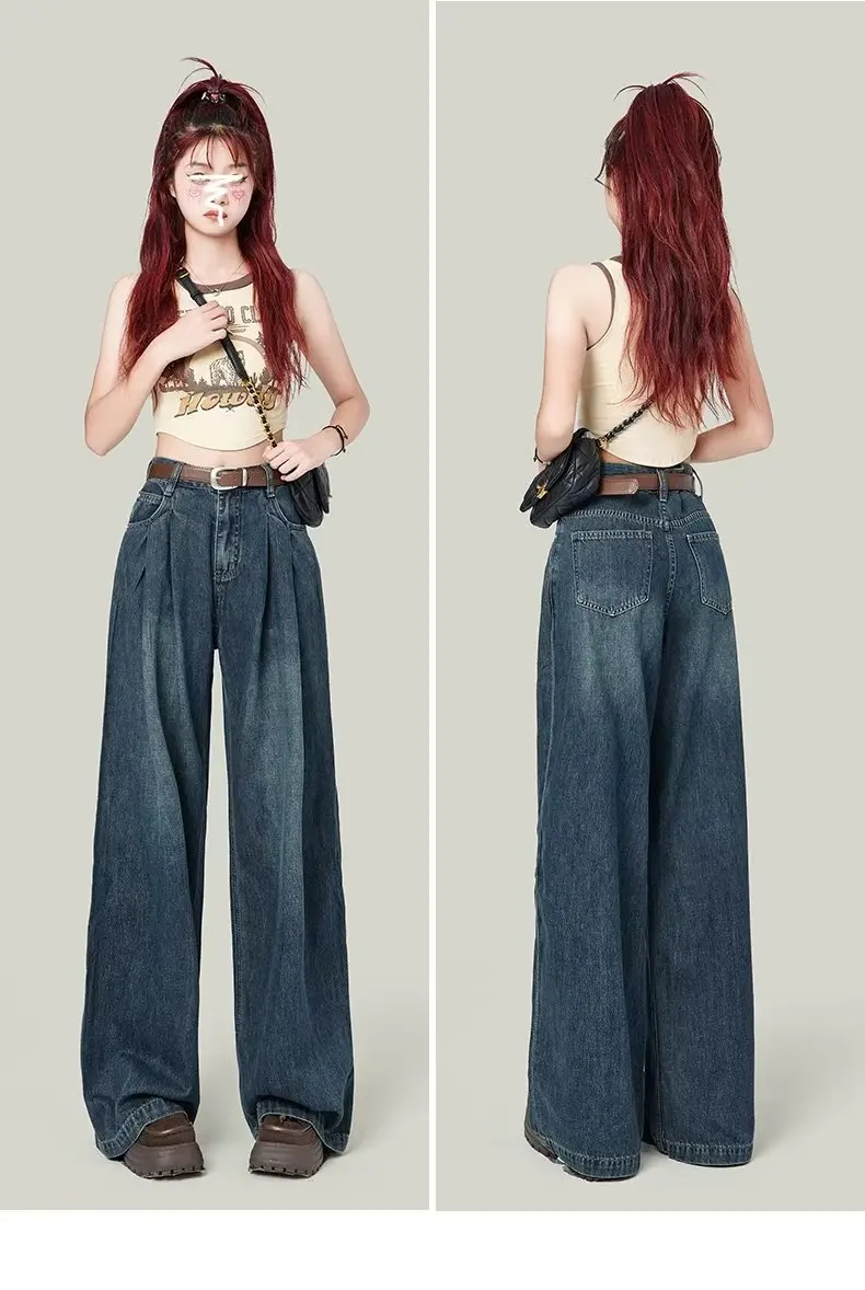 Women's Jeans 2023 Women's Autumn New Korean Version High Waist Slimming All-match Design Niche Retro Mopping Straight Pants