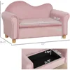 Ergonomic Foam Kids Sofa with Inner Toy Storage Chest, Velvet Kids Couch with Soft Arms, Children's Lounge Furniture, Pink 5
