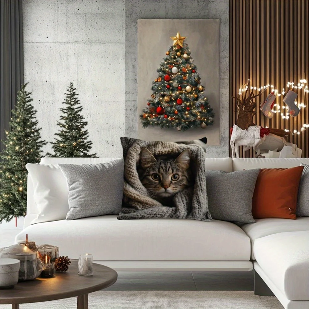 Luxurious Velvet Tabby Cat Pillow Cover - Elegant Home Decor and Thoughtful Gift