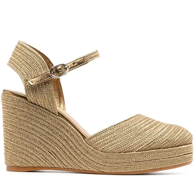 

Spring and Summer New Round Toe Waterproof Platform Woven Wedge Heel Sandals High Heel Dress Daily Large Size Women Single Shoes