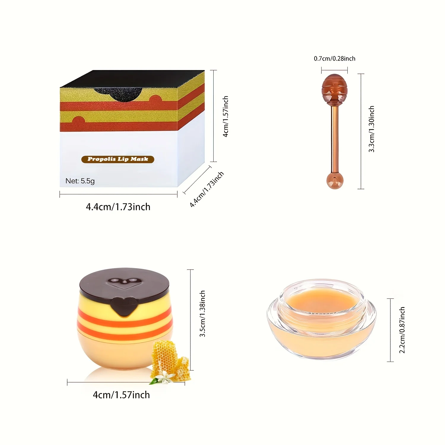 Lip Mask Honey Pot, Moisturizing Lip Mask with Brush, Lip Sleeping Mask Overnight, Hydrating Lip Balm, Lip Mask Propolis 5
