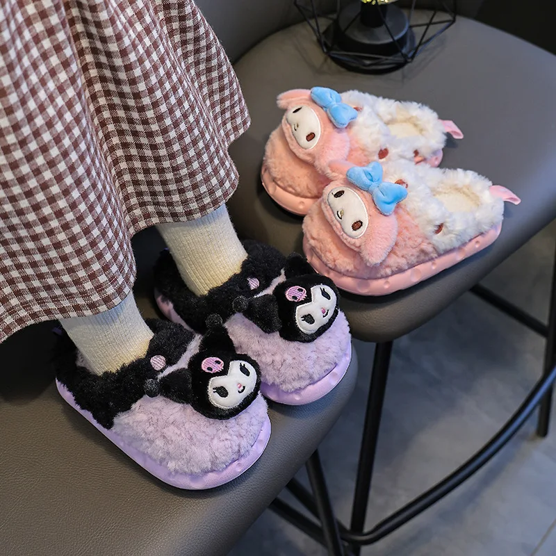 

New Sanrio Children's Cotton Slippers Winter Girl Indoor Kuromi Hello Kitty Cinnamoroll Slippers Male