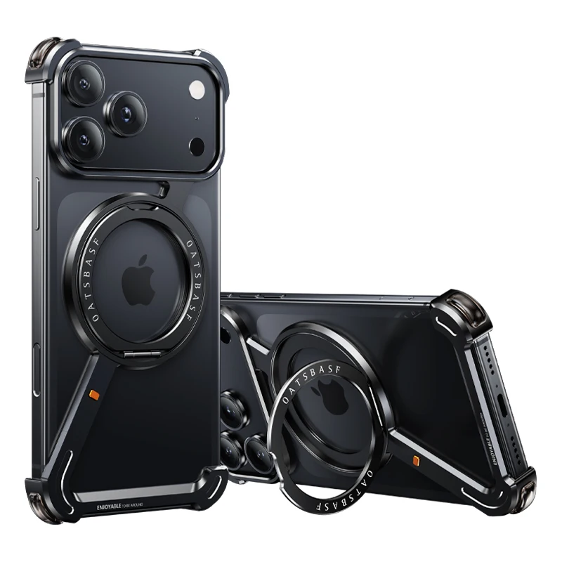 Oatsbasf Frameless Magsafe Protective Phone Case with 360° Rotatable Stand & Shockproof Design