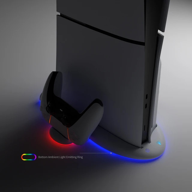 For PS5 Slim Multi-functional Cooling Base for Sony P5 Slim Grip Charge  Base with RGB Light Ring