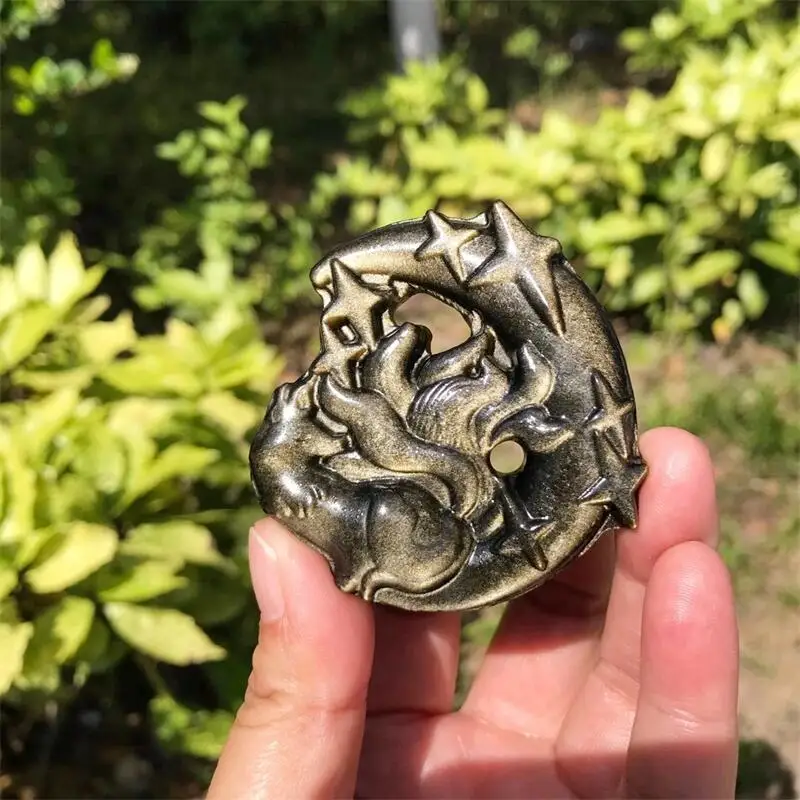 

1 шт., кулон в виде Луны и лисы из натурального золота, 5,5 см