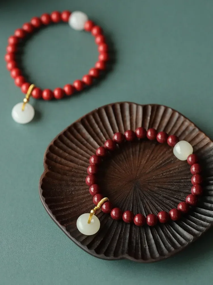 

Natural Raw Ore Cinnabar Purple Gold Sand Bracelet Chinese Style Hetian Jade Ping An Buckle Red Sand Bracelet for Women