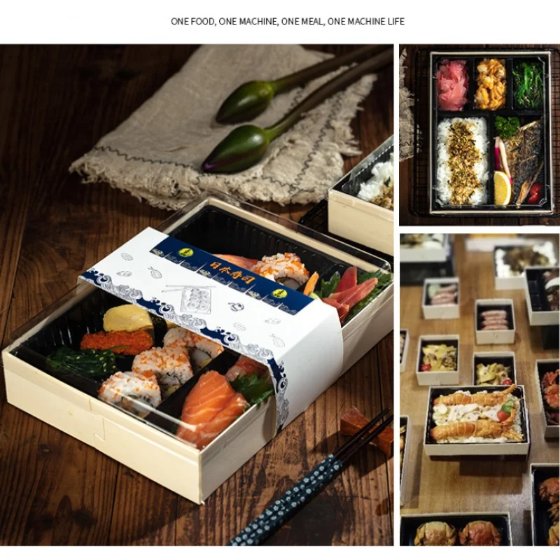Customized productCustom Disposable Biodegradable Food Grade Wooden Sushi Bento Takeaway Packaging Japanese  Takeout Box With Di
