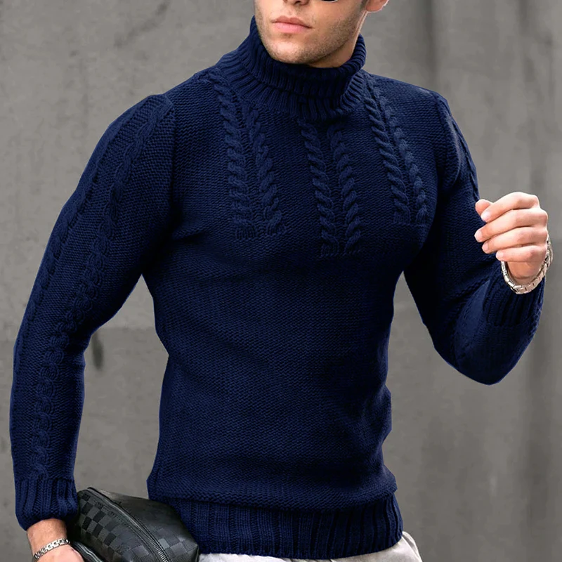 Winter Thick Warm Sweater Men Casual Long Sleeve Turtleneck Slim Knitted Jumper Tops Fall Mens Clothes Vintage Knitting Sweaters