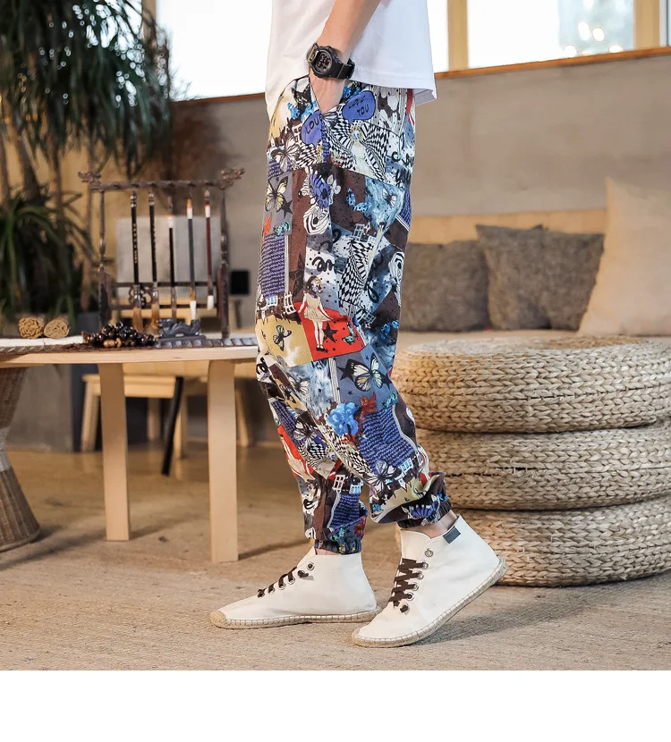 2022 Summer Mens Baggy Cross Pants Men Women Hip-hop Print Wide Leg Pants Male Casual Vintage Long Trousers mens harem joggers