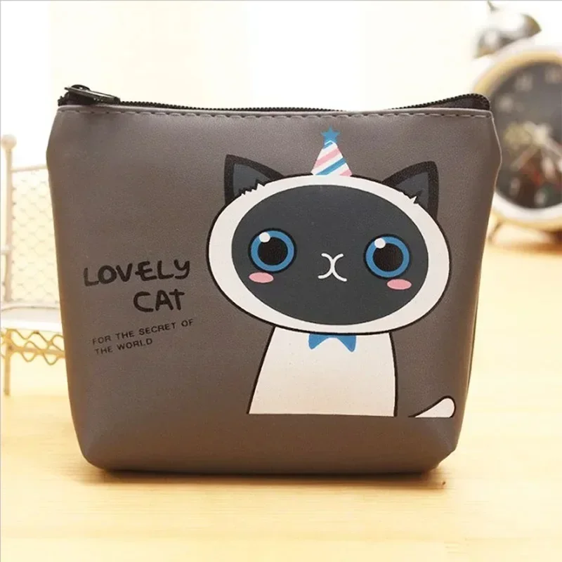 Cartoon Cat PU Leather Coin Bag Pure Zipper Cartoon Cute Cat Coin Key Bag Money Pocket Women Men Purse Small Wallet Kid