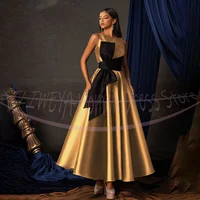 Customized Sleeveless Luxury Evening Dresses for Women O Neck A Line Ankle-length Elegant Party Dress With Bow Vestidos De Festa 1