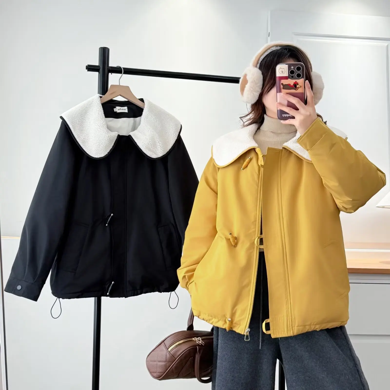 XXXXL Fashion Plus Size Women's Parkas Winter New Fleece Large Lapel Padded Jacket Warm Zipper Coat 554