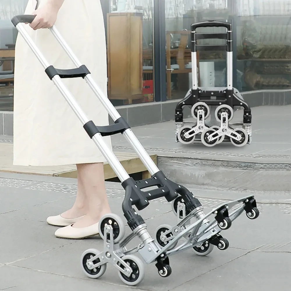 Folding Stair Cart Portable Aluminum Alloy Trolley Upstairs Cargo With Wheels Climbing Travel Folded Trolleys folding shopping cart