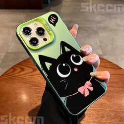 Lovely Black Cat Electroplate Silver IMD Phone Case - Elegant Hard Cover for iPhone 14 Pro Max (1)