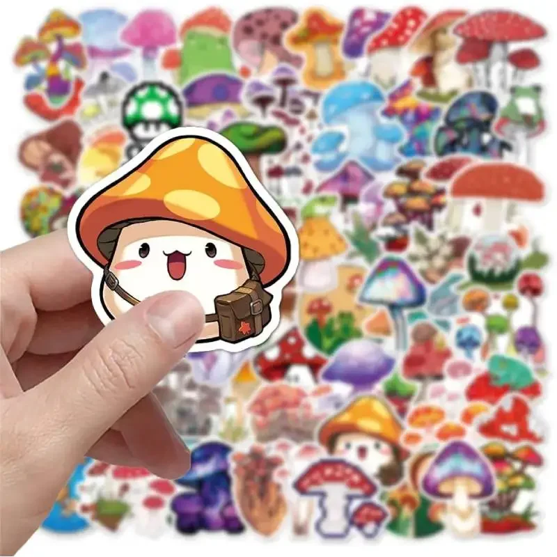 50pcs 귀여운 버섯 스티커 어린이를위한 비닐 방수 개구리 데칼 학생 십대 노트북 물병 스케이트 보드 전화 수하물