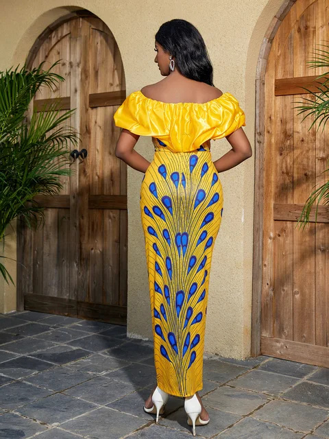 Chisom Cold Shoulder Print Ankle Length Gown - Image 4