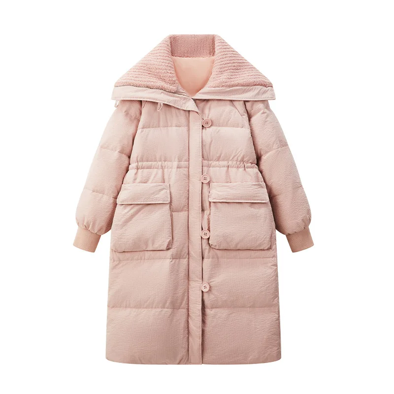 Plump Women 90% White Duck Down Coats 2023 Husky Girls Plus Size Jackets Large Collar Loose Raglan Sleeve Big Pocket Warm Parkas