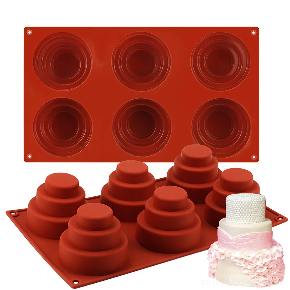 

6-Cavity Mini 3 Tier Cake Silicone Pan 3D Round Multi Tiered Cupcake Mold DIY Mousse Pudding Chocolate Mould Baking Accessories