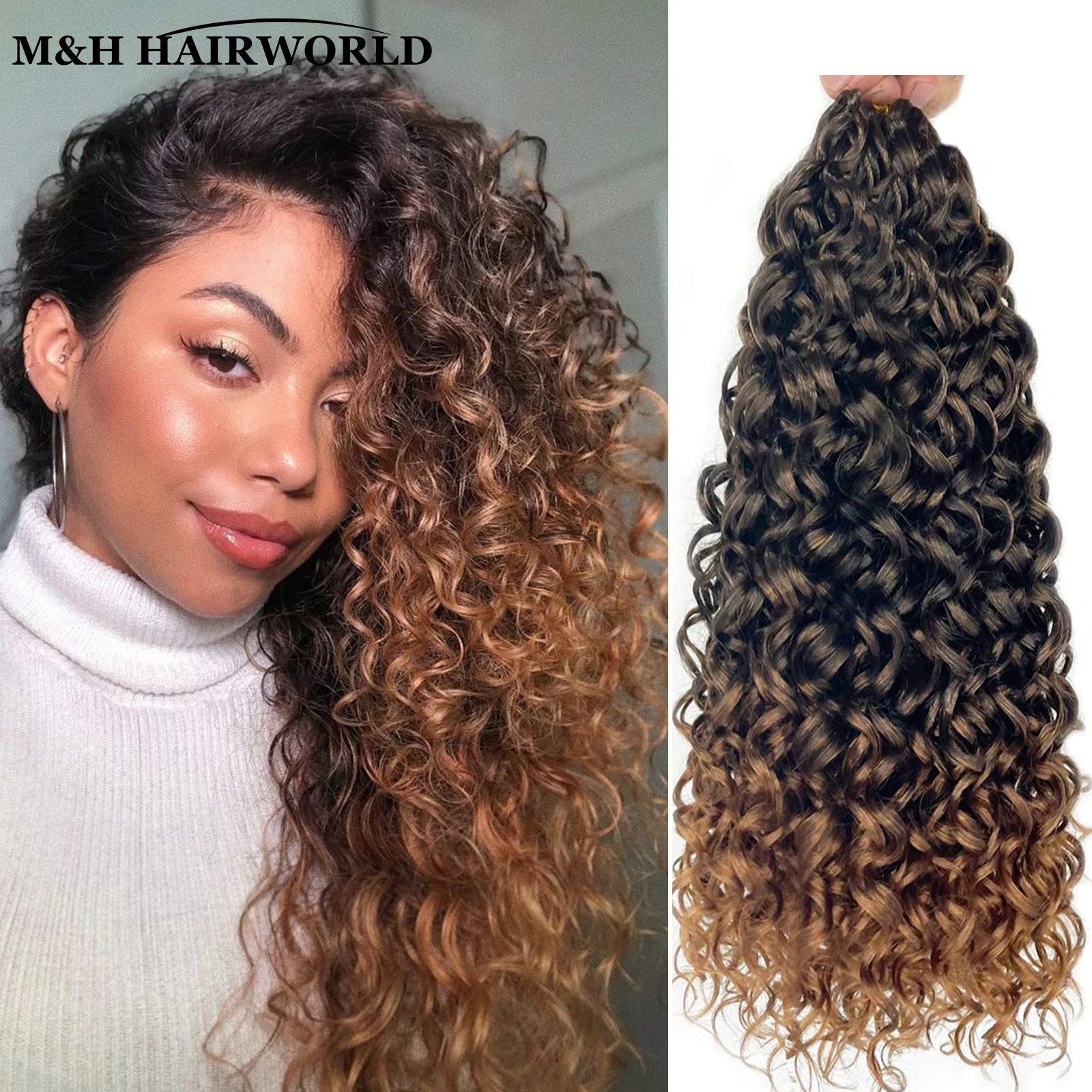 

Ocean Wave Curly Braiding Hair Extensions For Women 18Inch Ombre Brown Afro Kinky Twist Crochet Braids Hair Synthetic Extensions