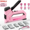SHALL Pink/Blue Nail Gun 6-in-1 Upholstery Stapler with 4000Pcs Staples& Stapler Remover Dual Power Staple Gun Home DIY Tools 1