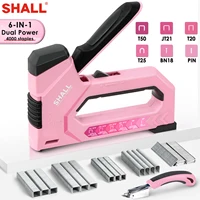 SHALL Pink/Blue Nail Gun 6-in-1 Upholstery Stapler with 4000Pcs Staples& Stapler Remover Dual Power Staple Gun Home DIY Tools 1