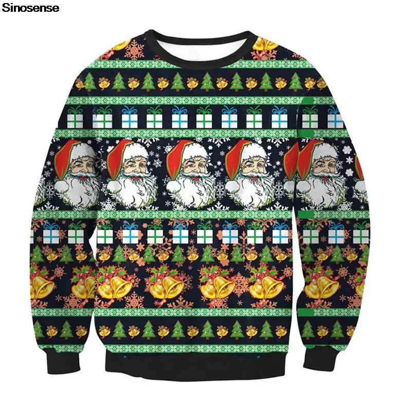 

Men Women Autumn Winter Santa Ugly Christmas Sweaters Jumpers Tops 3D Christmas Gift Tree Bell Snowflake Printed Xmas Sweatshirt