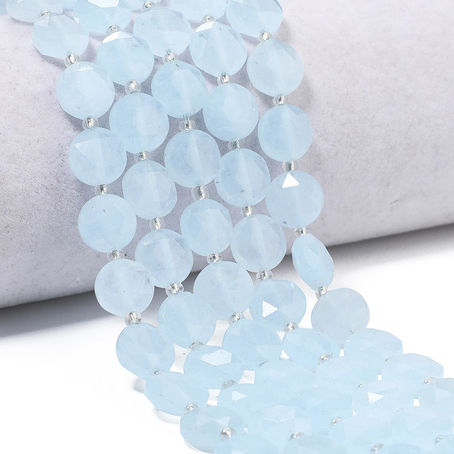 10x5mm AAA 면처리된 코인 천연석 블루 아쿠아마린 비즈 론델 스페이서 비..