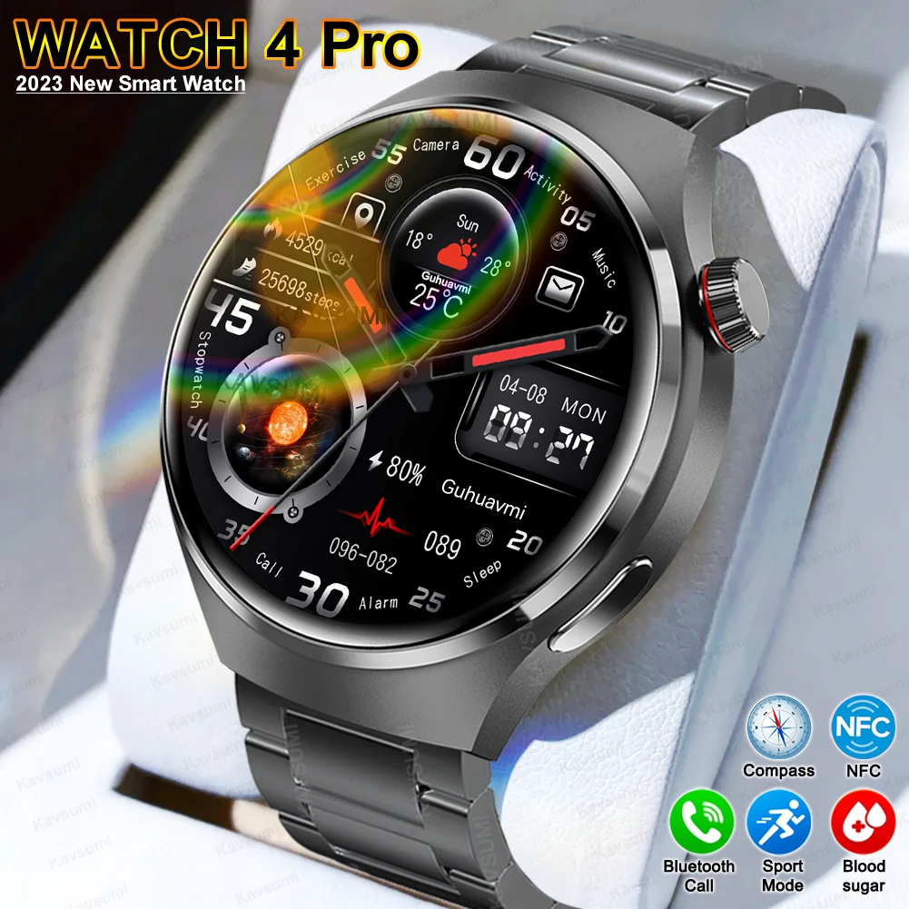GPS Smart Watch Men GT4 Pro AMOLED 360*360 HD Screen Heart rate Bluetooth  Call NFC Waterproof Blood Sugar Smartwatch
