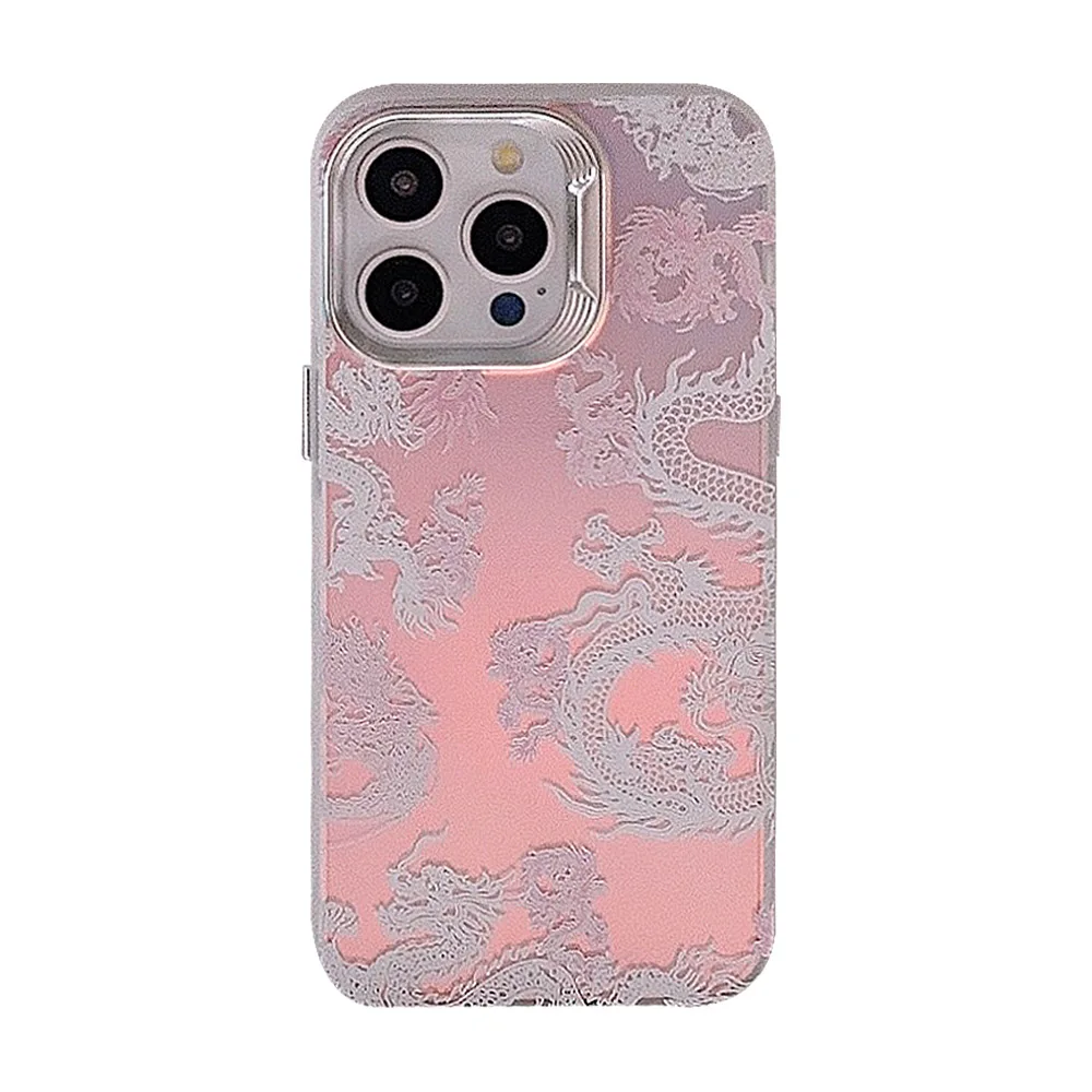 2024 różowe smocze matowe laserowe etui na telefon z gradientem do iPhone'a 15 14 13 12 11 Pro MAX wytrzymałe, wstrząsoodporne etui