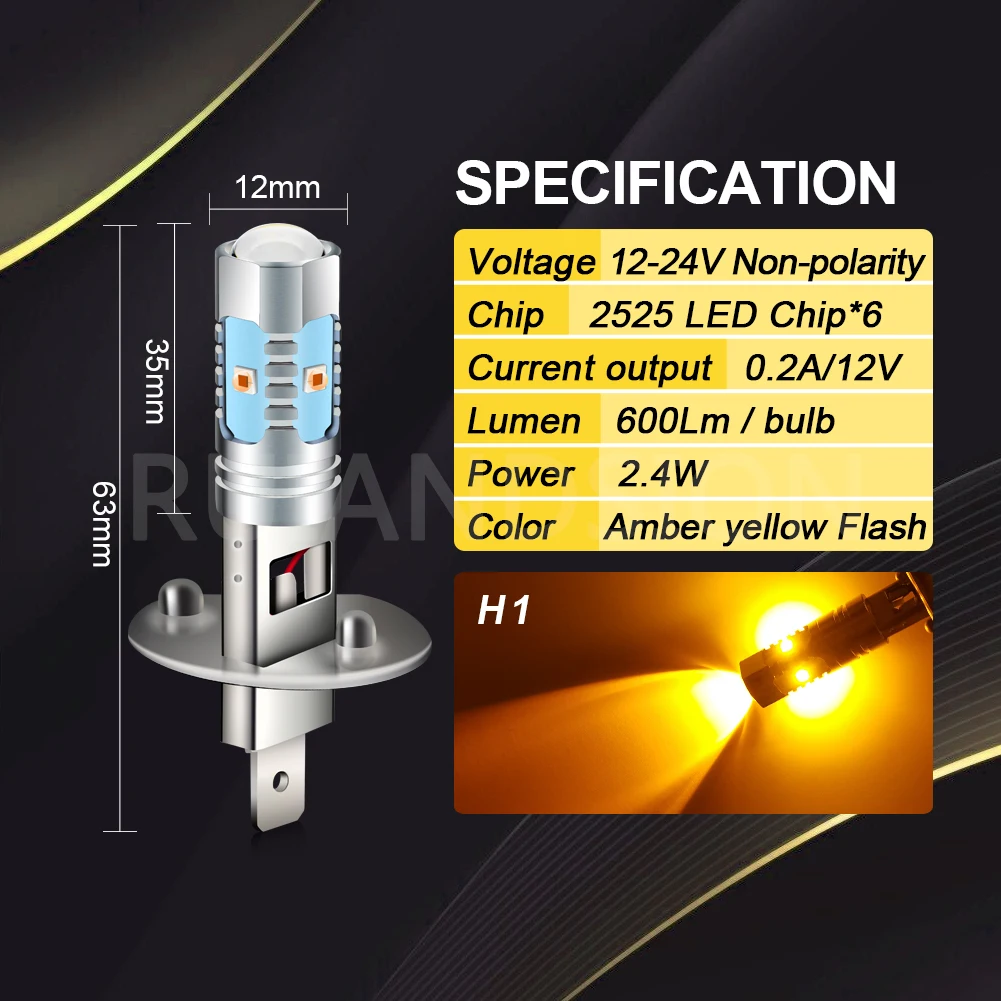 H1 LED 플래시 스트로브 안개등 전구 30W 12-24V 범용 자동차 트럭 호박색 360도 발광 안개등 DRL 헤드라이트 전조등 2개