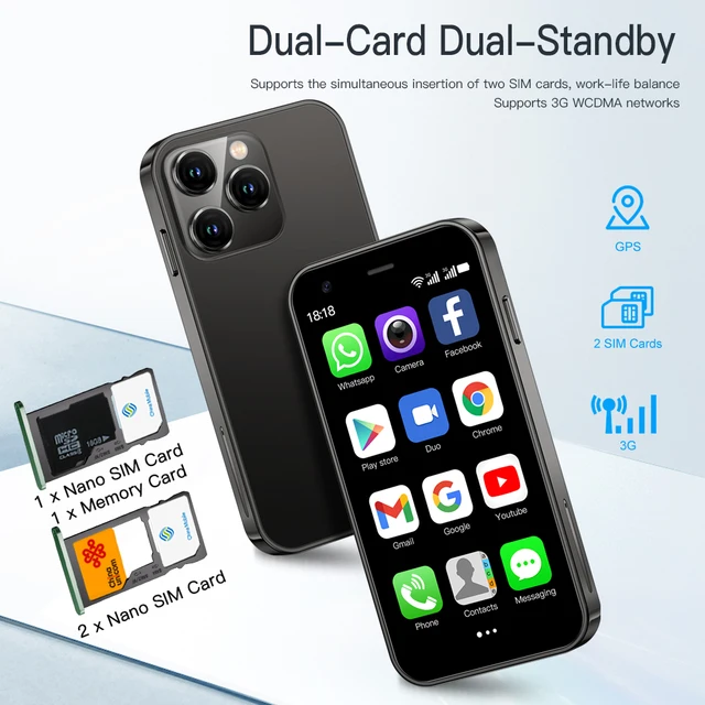SERVO -Mini Smartphone 15SE, 3G WCDMA, Système Android, WiFi, Hotspot Play, PR3.0 ", Affichage, Petit Palmier, Matin, Touristes intelligents, EpiStandby 4