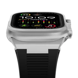 Premium Soft Silicone Watch Strap - Durable Rubber Band for Enhanced Comfort and Style (Black silver)